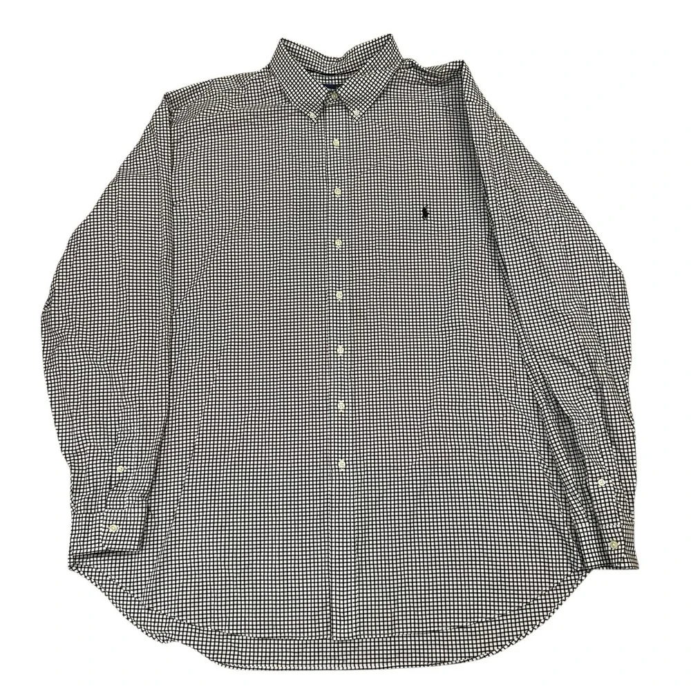 Ralph Lauren Shirt Mens 3XLT Tall Stretch Black White‎ Gingham Plaid Button Down